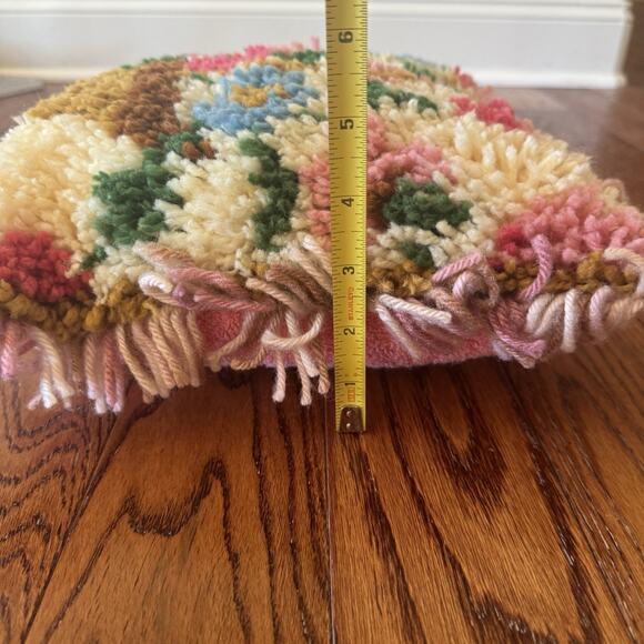 VTG Mushroom Shag Throw Pillow Latch Hook Pink Towel Back Pink Floral Handmade - Picture 11 of 11